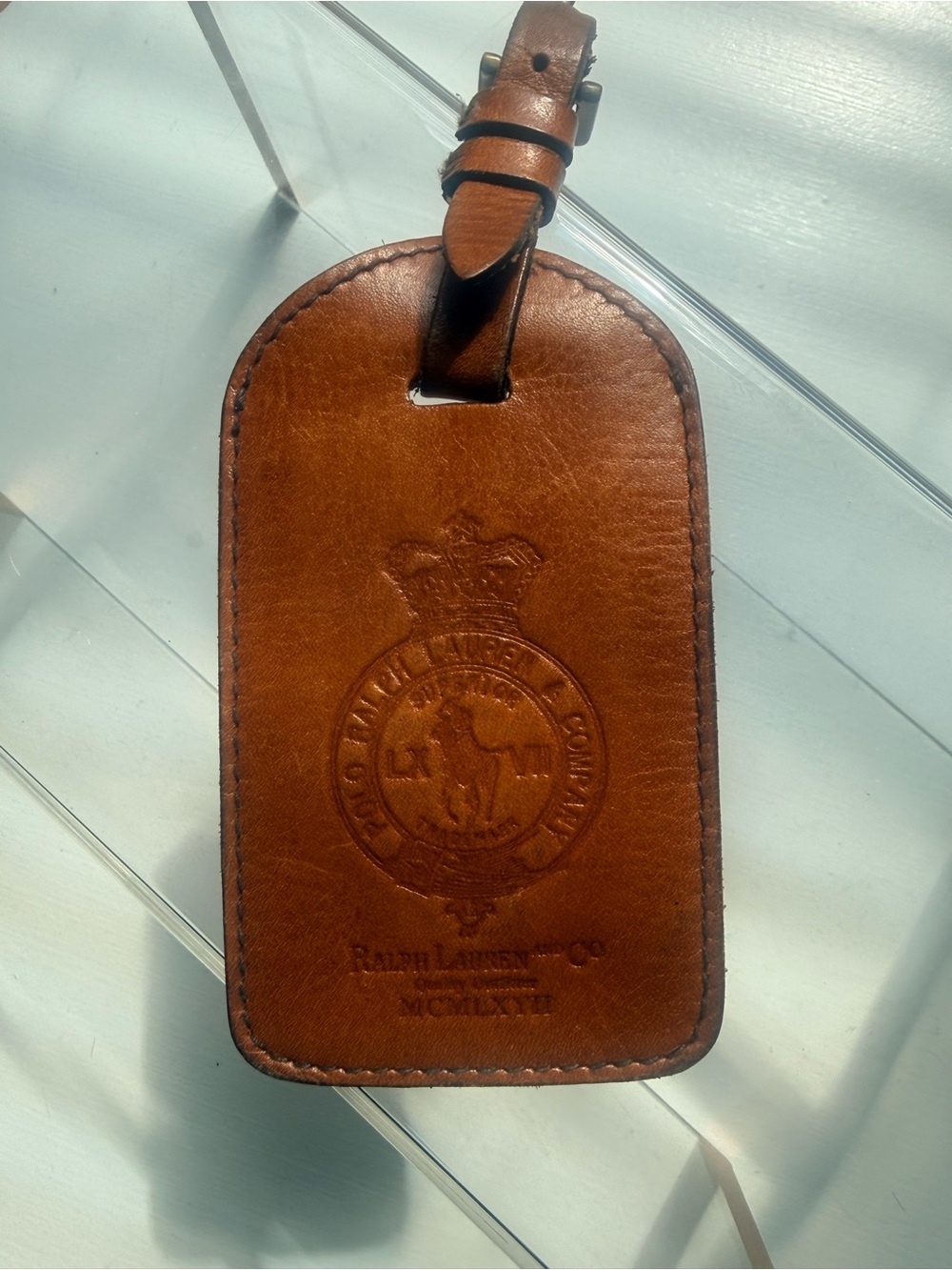 Vintage Polo Ralph Lauren Brown Leather Luggage Tag Heritage - Picture 2 of 3